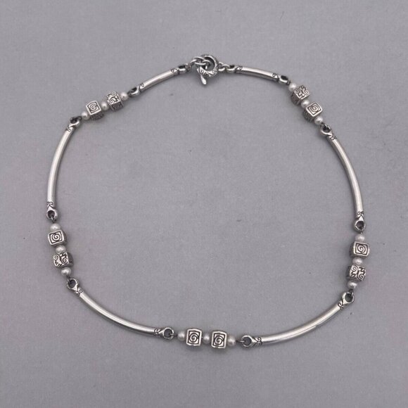 Brighton Detailed Beads with Pearl Long Curved Link Necklace Silver Tone 17 in - Picture 2 of 6